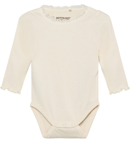 Huttelihut Romper l/s - Rib - Modaal/Katoen - Antique White - Huttelihut - 68 - Rompers Lange Mouw