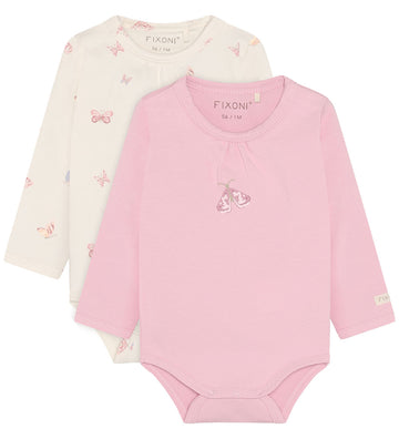 Fixoni Rompers l/s - 2-pack - Gebleekt Mauve - Fixoni - 68 - Rompers Lange Mouw