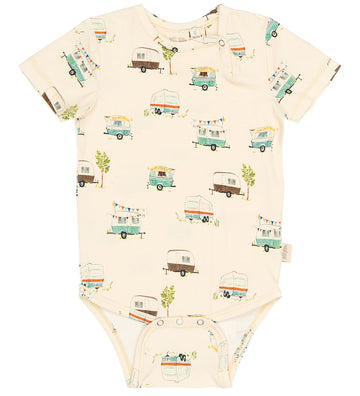 Petit Piao Romper s/s - PpSun - Eggnog Camper - Petit Piao - 1 jaar (80) - Rompers Korte Mouw