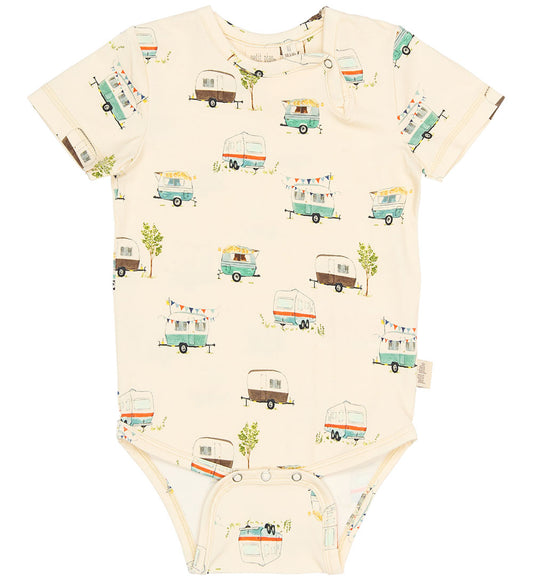 Petit Piao Romper s/s - PpSun - Eggnog Camper - Petit Piao - 1 jaar (80) - Rompers Korte Mouw