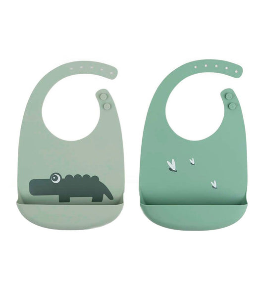 Done by Deer Slabbetjes m. Pocket - 2-pack - Silicone - Croco Gr - Done by Deer - OneSize - Slabbetjes