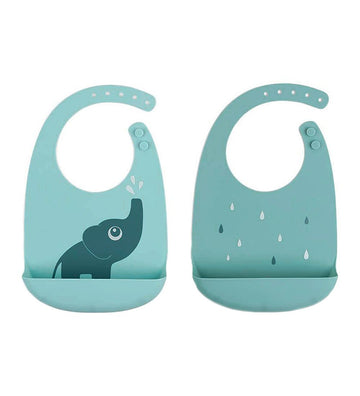 Done by Deer Slabbetjes m. Zak - 2-pack - Silicone - Elphee Blau - Done by Deer - OneSize - Slabbetjes
