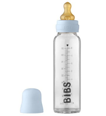 BIBS Babyflesje - Glas - 225 ml - Natuurlijk Rubber - Baby Blue - BIBS - OneSize - Babyflesjes