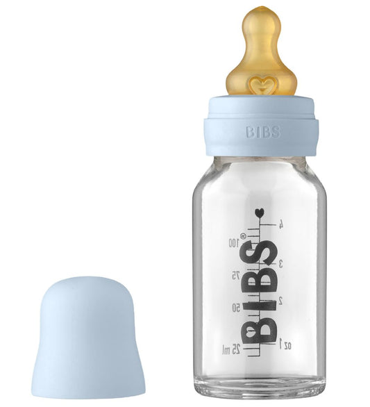 BIBS Babyflesje - Glas - 110 ml - Natuurlijk Rubber - Baby Blue - BIBS - OneSize - Babyflesjes