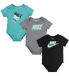 Nike Rompers s/s - Blok - 3-pack - Gewassen Teal - Nike - 3 mnd - Rompers Korte Mouw