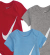 Nike Rompers s/s - Swoosh - 3-pack - Rood/Blauw/Grijs - Nike - 0-6 mnd - Rompers Korte Mouw