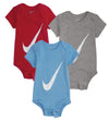 Nike Rompers s/s - Swoosh - 3-pack - Rood/Blauw/Grijs - Nike - 0-6 mnd - Rompers Korte Mouw