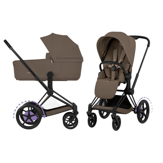 Kinderwagen Cybex e-Priam 5 Comfort Matt Black/Coconut Brown incl. Foldable Carrycot