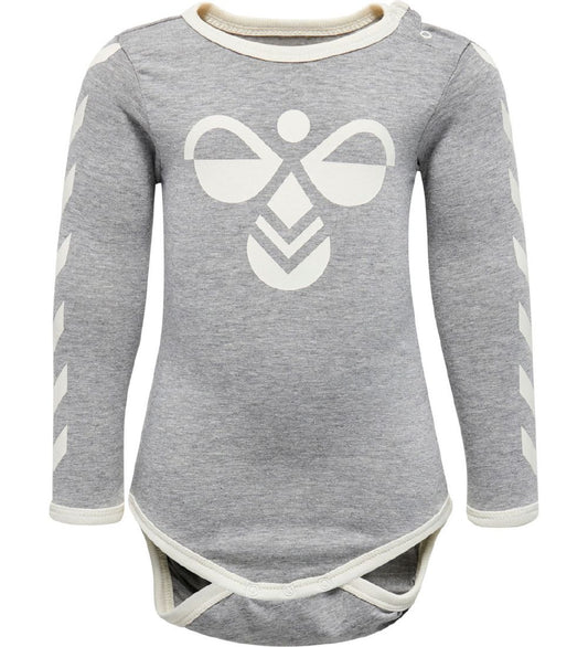 Hummel Romper l/s - hmlFlipper - Grijs Gevlekt - Hummel - 62 - Rompers Lange Mouw