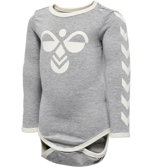 Hummel Romper l/s - hmlFlipper - Grijs Gevlekt - Hummel - 62 - Rompers Lange Mouw