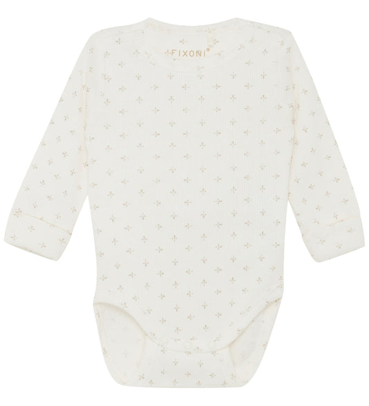 Fixoni Wikkelromper l/s - Rib - Gardenia m. Print - Fixoni - 62 - Rompers Lange Mouw