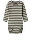 Name It Romper l/s - Rib - Noos - NbnBanio - Dusty Olive/Puur co - Name It - 68 - Rompers Lange Mouw