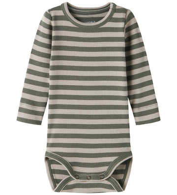 Name It Romper l/s - Rib - Noos - NbnBanio - Dusty Olive/Puur co - Name It - 68 - Rompers Lange Mouw