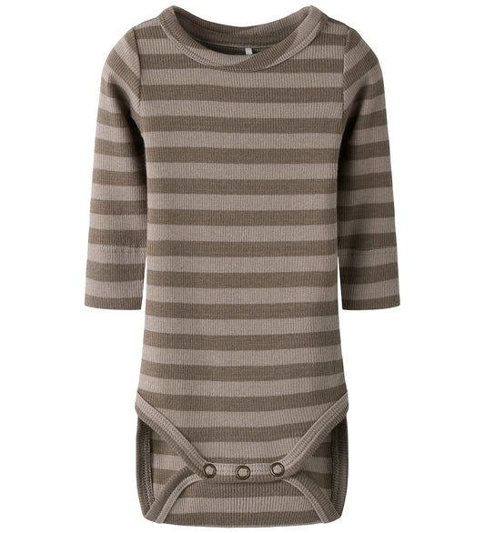 Name It Romper l/s - Rib - Noos - NbnBanio - Morel/Satelliet - Name It - 68 - Rompers Lange Mouw