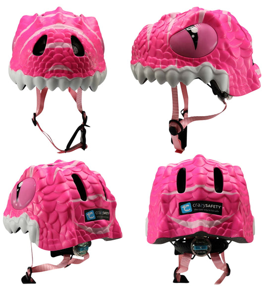 Crazy Safety Fietshelm - Dino - S - Roze - Crazy Safety - 51-54 cm - Fietshelmen