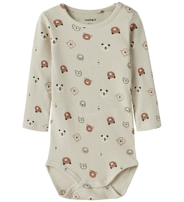Name It Romper l/s - Rib - NbnJoppi - Amandelmelk - Name It - 68 - Rompers Lange Mouw