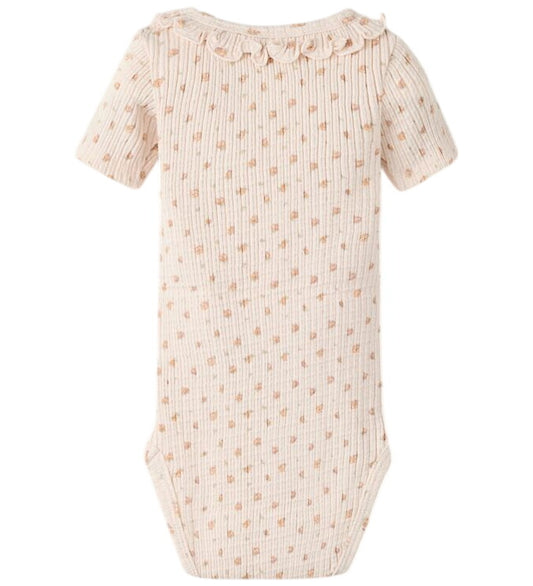 Lil Atelier Romper s/s - Rib - NbfHulla - Coconut Melk - Lil Atelier - 68 - Rompers Korte Mouw