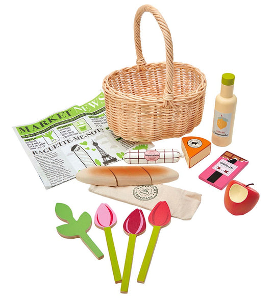 Tender Leaf Houten Speelgoed - Gevlochten Mand Met goederen - Tender Leaf - OneSize - Speelgoedeten