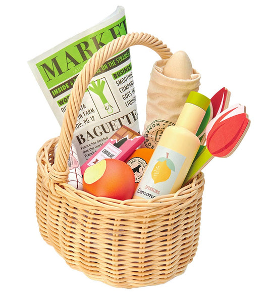Tender Leaf Houten Speelgoed - Gevlochten Mand Met goederen - Tender Leaf - OneSize - Speelgoedeten