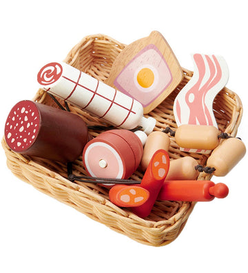 Tender Leaf Houten Speelgoed - Mand Met producten van de slager - Tender Leaf - OneSize - Speelgoedeten