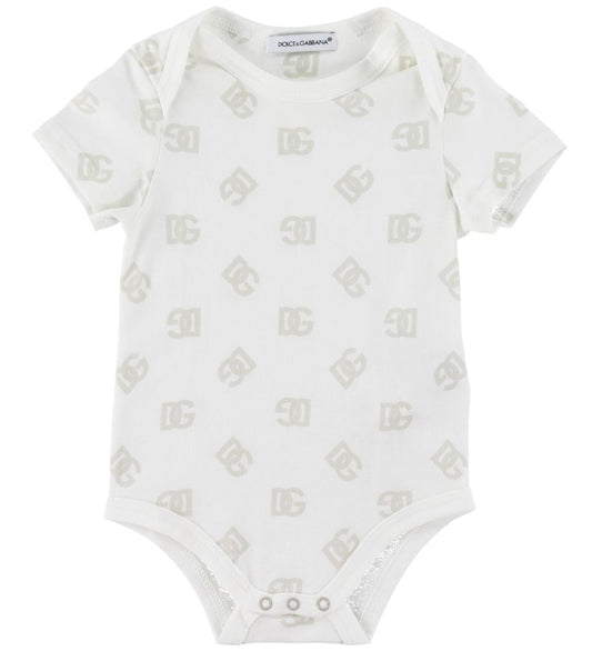 Dolce & Gabbana Cadeaubox - Babyslabbetje/Romper s/s - Logo Beig - Dolce & Gabbana - 6-9 mnd - Rompers Korte Mouw
