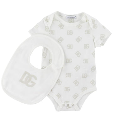 Dolce & Gabbana Cadeaubox - Babyslabbetje/Romper s/s - Logo Beig - Dolce & Gabbana - 6-9 mnd - Rompers Korte Mouw