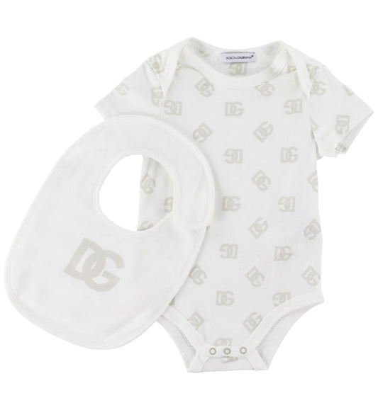 Dolce & Gabbana Cadeaubox - Babyslabbetje/Romper s/s - Logo Beig - Dolce & Gabbana - 6-9 mnd - Rompers Korte Mouw