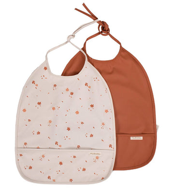Filibabba Slab met voedselopvanger - 2-pack - Kastanjes - Filibabba - OneSize - Slabbetjes
