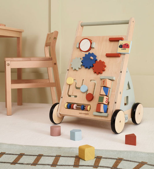 Kids Concept Loopwagen - Edvin - Hout/Blauw - Kids Concept - OneSize - Loopwagens