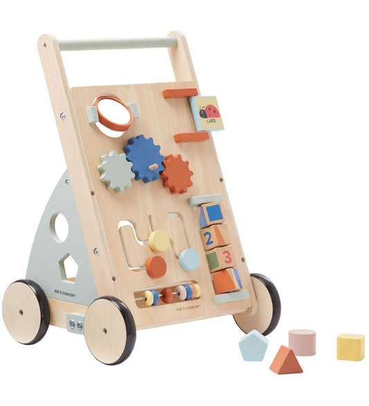 Kids Concept Loopwagen - Edvin - Hout/Blauw - Kids Concept - OneSize - Loopwagens