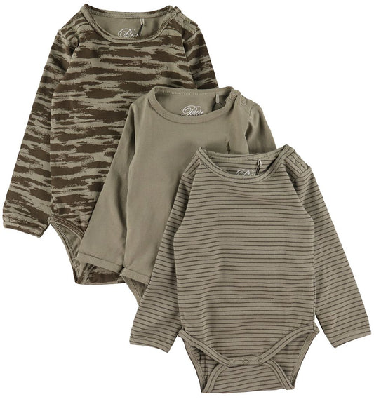 Sofie Schnoor Romper l/s - 3-pack - Dusty Green - Sofie Schnoor - 62 - Rompers Lange Mouw