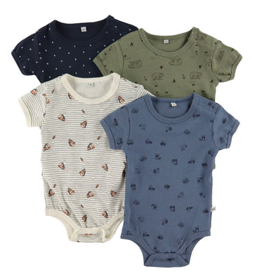 Pippi Baby Rompers s/s - 4-pack - Deep Lichen Green - Pippi Baby - 74 - Rompers Korte Mouw