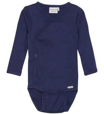 Minymo Wikkelromper l/s - Rib - Dark Navy - Minymo - 50 - Rompers Lange Mouw