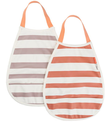 Done by Deer Slabbetjes - 2-pack - PU - Papaya/Powder m. Strepe - Done by Deer - OneSize - Slabbetjes