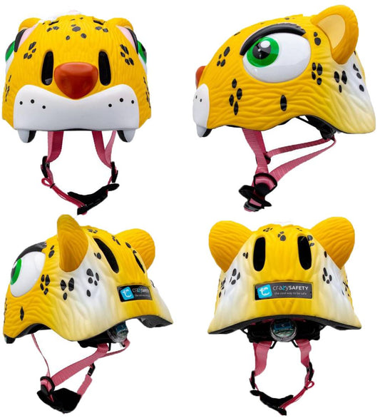 Crazy Safety Fietshelm m. Licht - Leopard - Geel - Crazy Safety - 49-55 cm - Fietshelmen