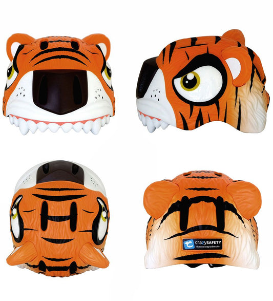 Crazy Safety Fietshelm m. Licht - Tijger - Oranje - Crazy Safety - 49-55 cm - Fietshelmen