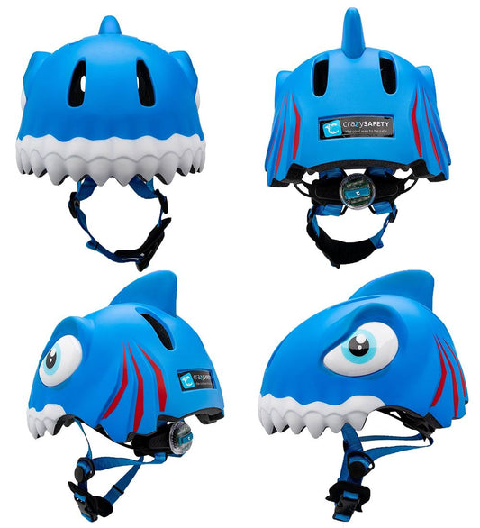 Crazy Safety Fietshelm m. Licht - Shark - Blauw - Crazy Safety - 49-55 cm - Fietshelmen