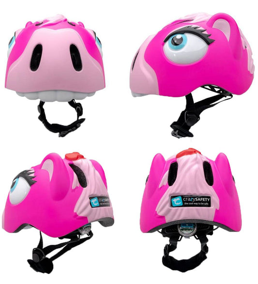 Crazy Safety Fietshelm m. Licht - Horse - Roze - Crazy Safety - 49-55 cm - Fietshelmen