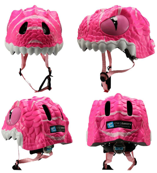 Crazy Safety Fietshelm m. Licht - Draak - Roze - Crazy Safety - 49-55 cm - Fietshelmen