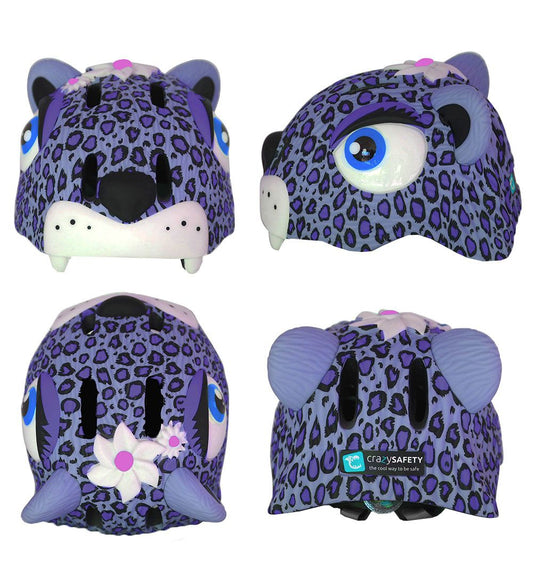 Crazy Safety Fietshelm m. Licht - Leopard - Paars - Crazy Safety - 49-55 cm - Fietshelmen