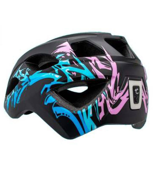 Crazy Safety Fietshelm m. Licht - Graffiti - Zwart/Blauw - Crazy Safety - 54-59 cm - Fietshelmen