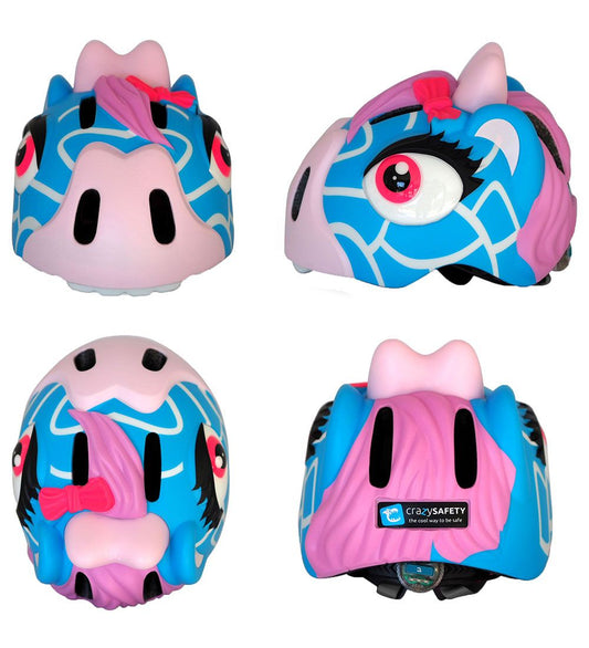 Crazy Safety Fietshelm m. Licht - Giraffe - Blauw - Crazy Safety - 49-55 cm - Fietshelmen