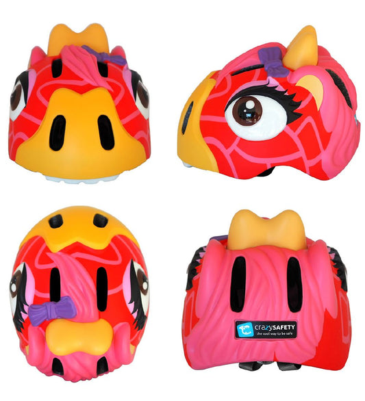 Crazy Safety Fietshelm m. Licht - Giraffe - Rood - Crazy Safety - 49-55 cm - Fietshelmen