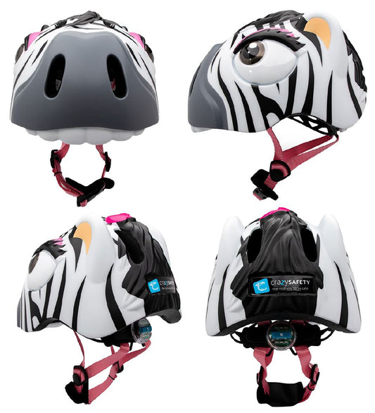 Crazy Safety Fietshelm m. Licht - Zebra - Zwart/Wit - Crazy Safety - 49-55 cm - Fietshelmen