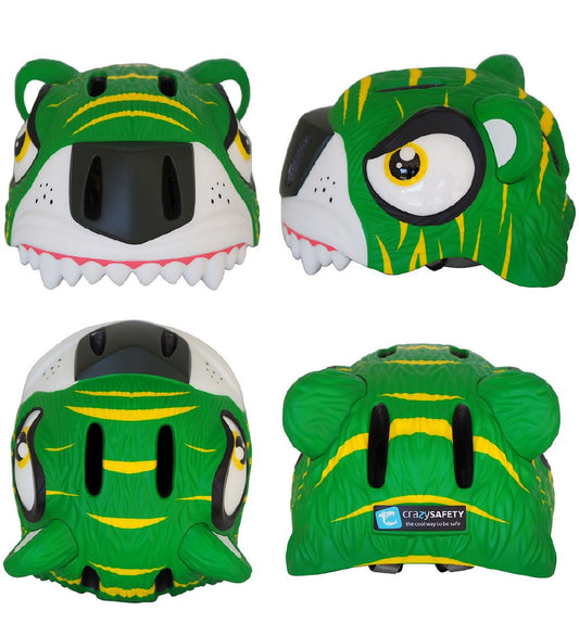 Crazy Safety Fietshelm m. Licht - Tijger - Groen - Crazy Safety - 49-55 cm - Fietshelmen