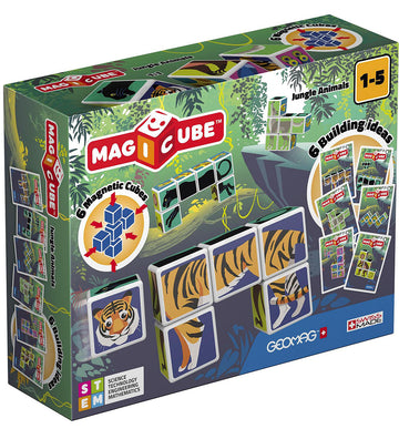 Geomag Magneetset - Magicube bedrukt Jungle Animals - 6 Onderdel - Geomag - OneSize - Magnetisch speelgoed