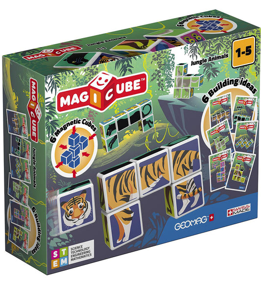 Geomag Magneetset - Magicube bedrukt Jungle Animals - 6 Onderdel - Geomag - OneSize - Magnetisch speelgoed