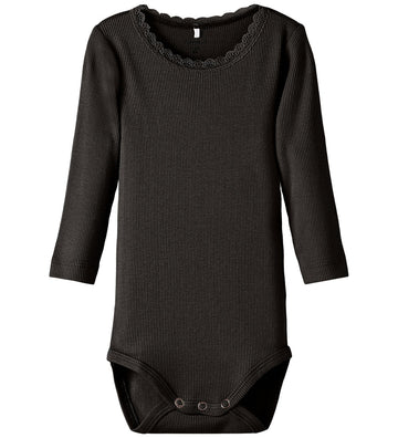 Name It Romper l/s - Rib - Noos - NbfKab - Zwart - Name It - 50 - Rompers Lange Mouw