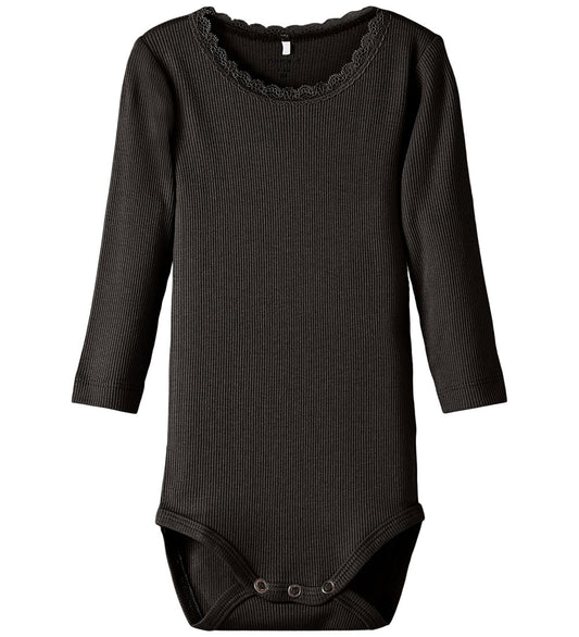 Name It Romper l/s - Rib - Noos - NbfKab - Zwart - Name It - 50 - Rompers Lange Mouw