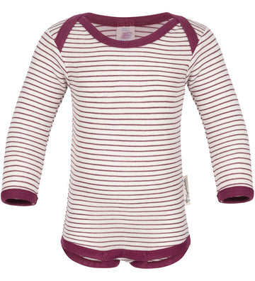 Engel Romper l/s - Wol/Zijde - Natural/Orchid - Engel - 62/68 - Rompers Lange Mouw